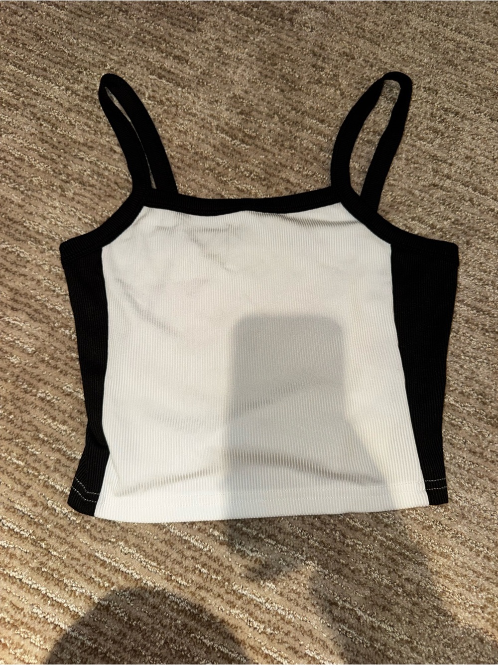 SHEIN Black and White Ribbed Square Neck Tank Top